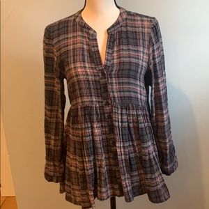 Anthropologie babydoll plaid top